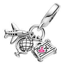 Load image into Gallery viewer, Airplane, Globe &amp; Suitcase Dangle Charm
