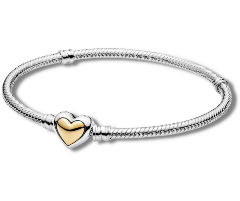Domed Golden Heart Clasp Snake Chain Bracelet