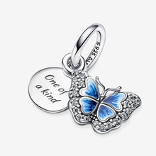 Load image into Gallery viewer, Blue Butterfly &amp; Quote Double Dangle Charm
